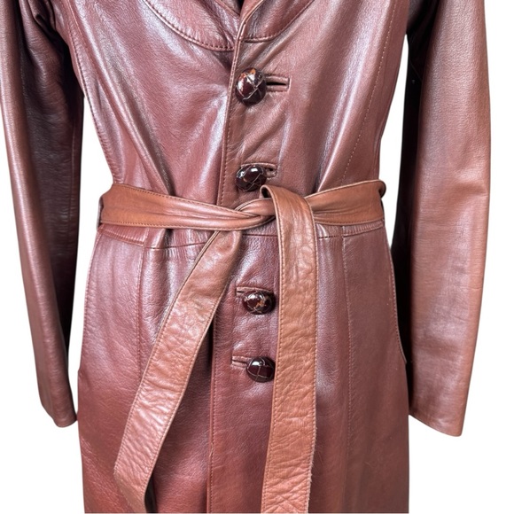 Vintage 1970s Crae Carlyle Cognac Leather Editorial Longline Maxi Coat Size 38 - Picture 6 of 15